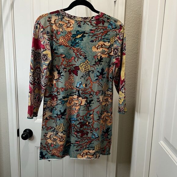 Parsley & Sage Floral Paisley Bright Colors 3/4 Sleeve Lettuce Trim Tunic Top S - Picture 7 of 11